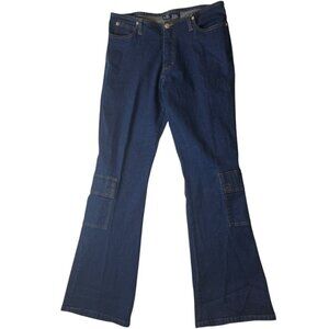 The Blues Women’s 12 Vtg Y2K Dark‎ Wash Flare Cargo Jeans Denim Pocket Casual